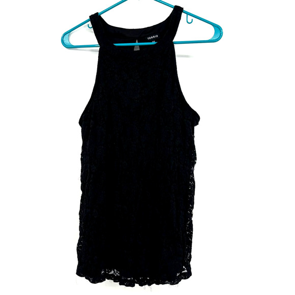 Torrid size 00 medium black lace tank top keyhole back lined‎ - Picture 1 of 5